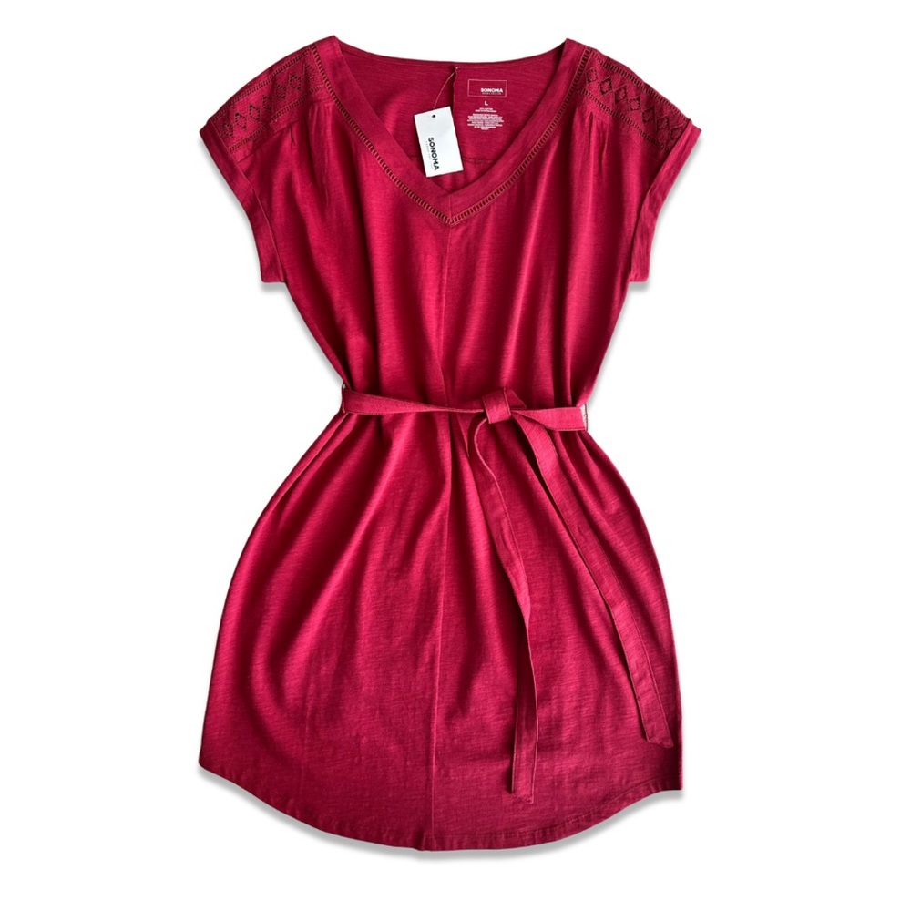 🏷️*Price Drop* NWT Merona Burgundy Cotton V-Neck Tee Shirt Dress Size Large